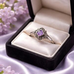 Vintage Avon 925 Silver Genuine Amethyst Ring